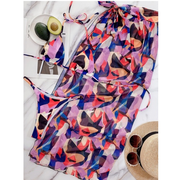 3 Piece Swimwear Set: Bikini + Sarong - Picture 4 of 9